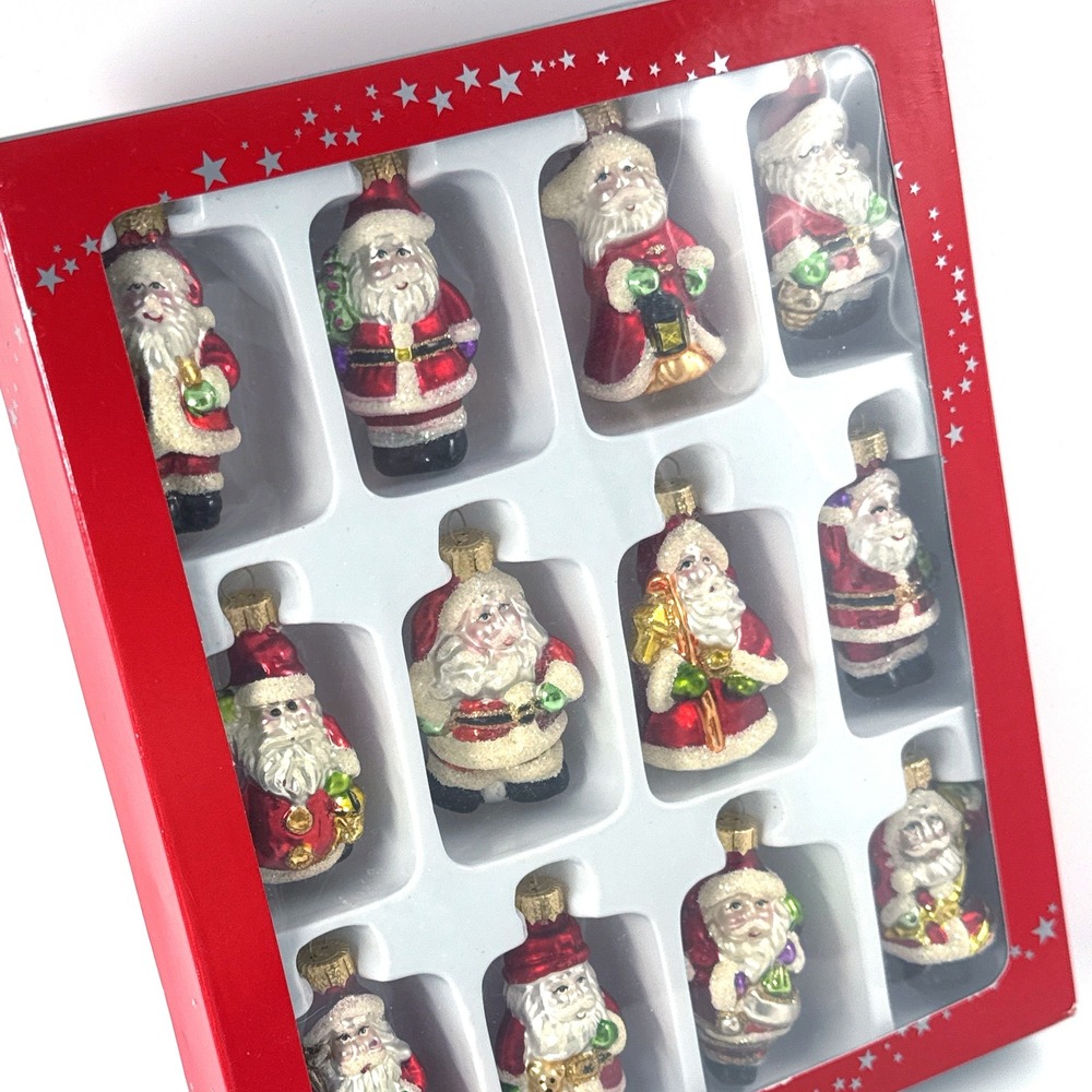 Macy's Holiday Lane 2013 Blown Glass Christmas Ornaments Santa Set of 12